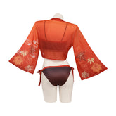 Women Genshin Impact Kaedehara Kazuha Cosplay Two Piece Swimsuit with Sheer Kimono Cardigan Cover Up - INSWEAR